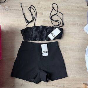 Zara Black Crop Top and Shorts Set NWT